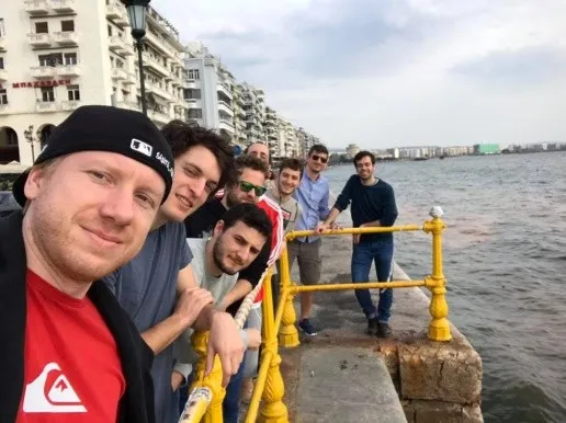 Players take a selfie by the sea in Thessaloniki